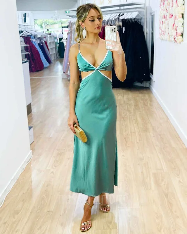 Billie Satin Midi Dress - Sage