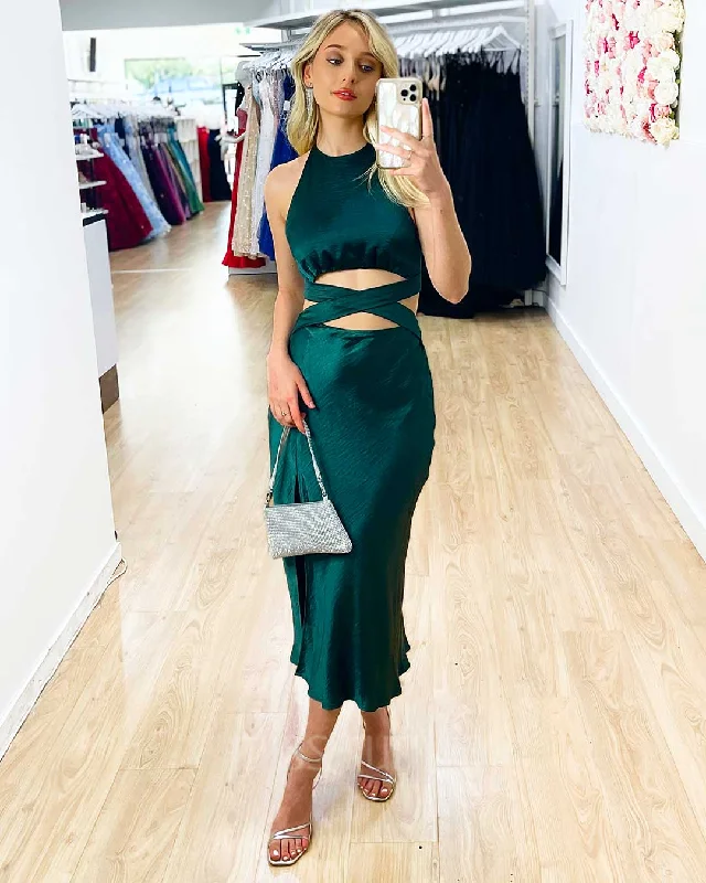 Madison Satin Midi Dress - Emerald High-end midi dresses