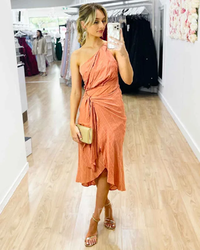 Olivia One Shoulder Midi Dress - Peach