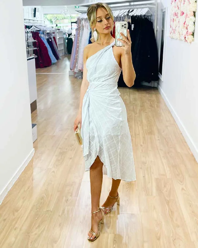 Olivia One Shoulder Midi Dress - White