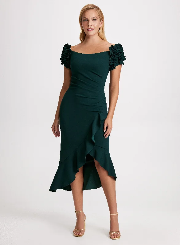 Slit Ruffled Cocktail Dress