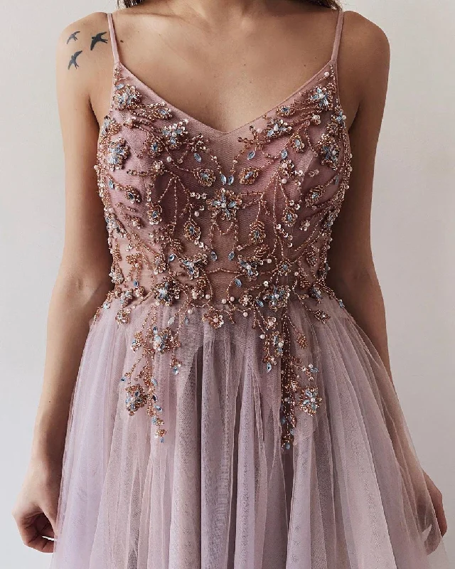 Elegant Embellished Tulle Evening Gown