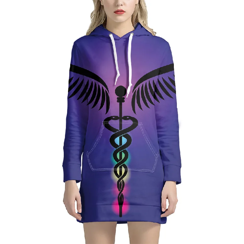 7 Chakras Caduceus Print Pullover Hoodie Dress