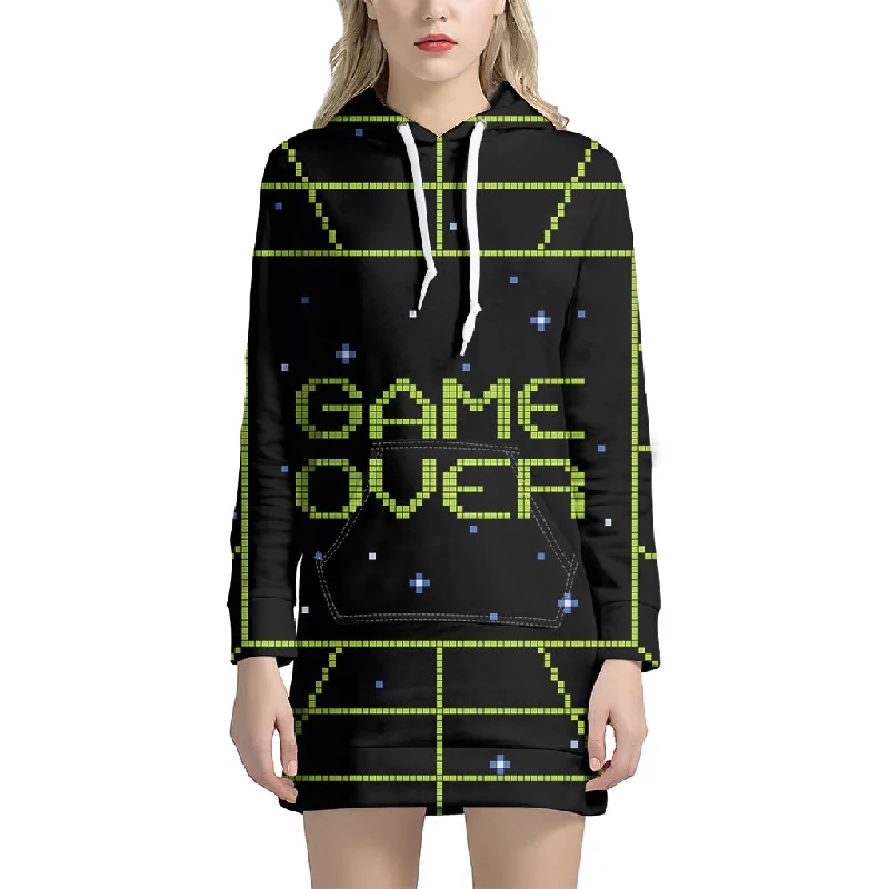 8-Bit Game Over Print Pullover Hoodie Dress