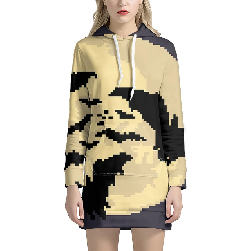 8-Bit Pixel Halloween Bat Print Pullover Hoodie Dress