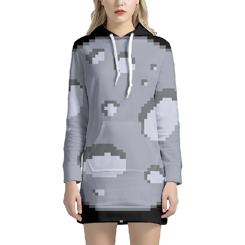 8-Bit Pixel Moon Print Pullover Hoodie Dress