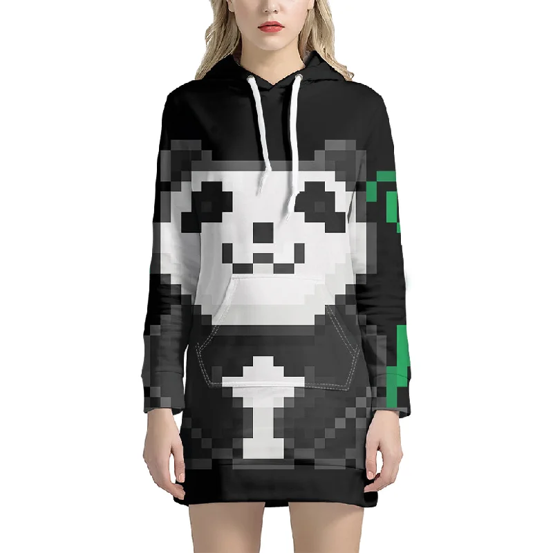 8-Bit Pixel Panda Print Pullover Hoodie Dress