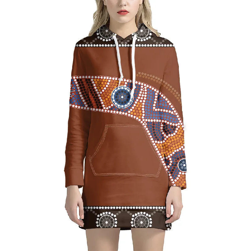 Aboriginal Dot Boomerang Print Pullover Hoodie Dress