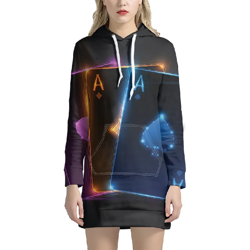 Ace Cards Print Pullover Hoodie Dress