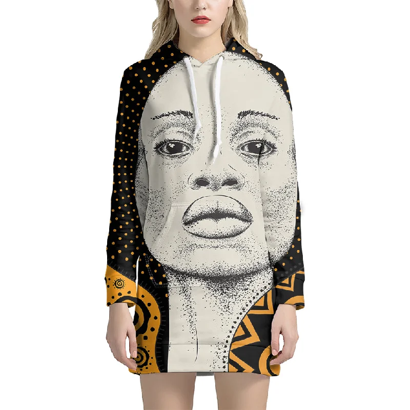 African Woman Print Pullover Hoodie Dress