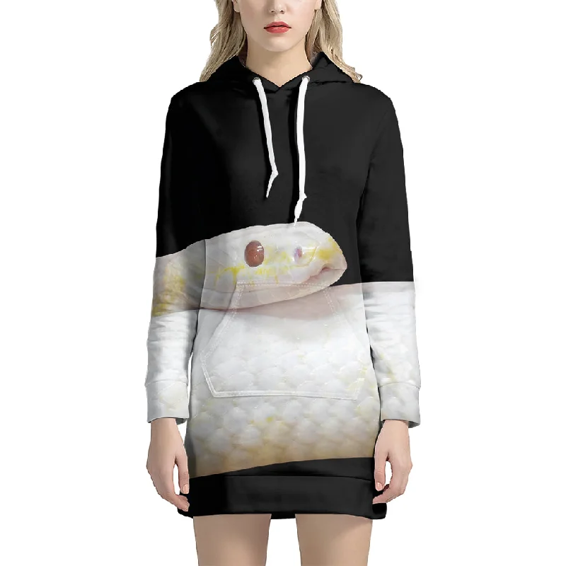 Albino Snake Print Pullover Hoodie Dress