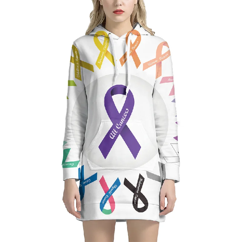 All Cancer Awareness Ribbons Print Pullover Hoodie Dress