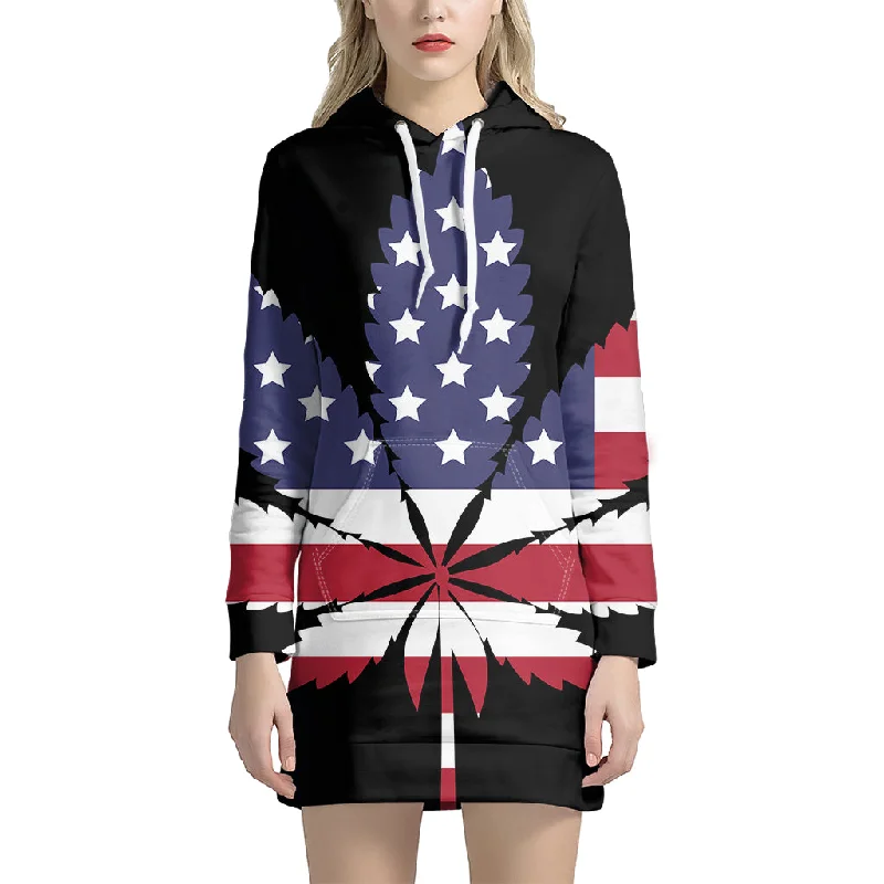 American Cannabis Leaf Flag Print Pullover Hoodie Dress