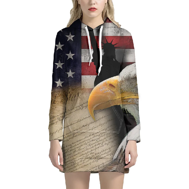 American Dream Of Liberty Print Pullover Hoodie Dress