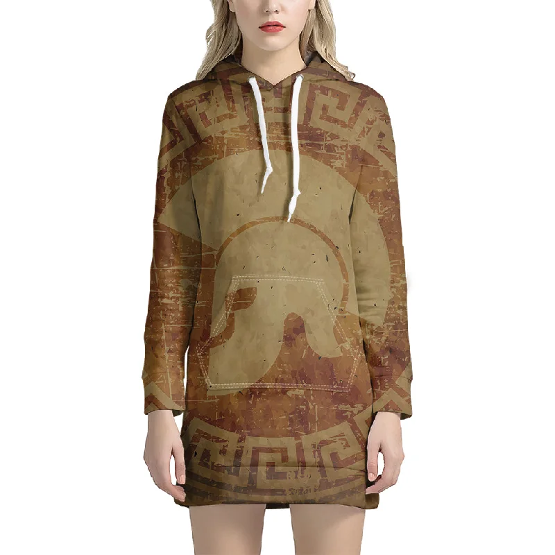 Ancient Spartan Helmet Print Pullover Hoodie Dress