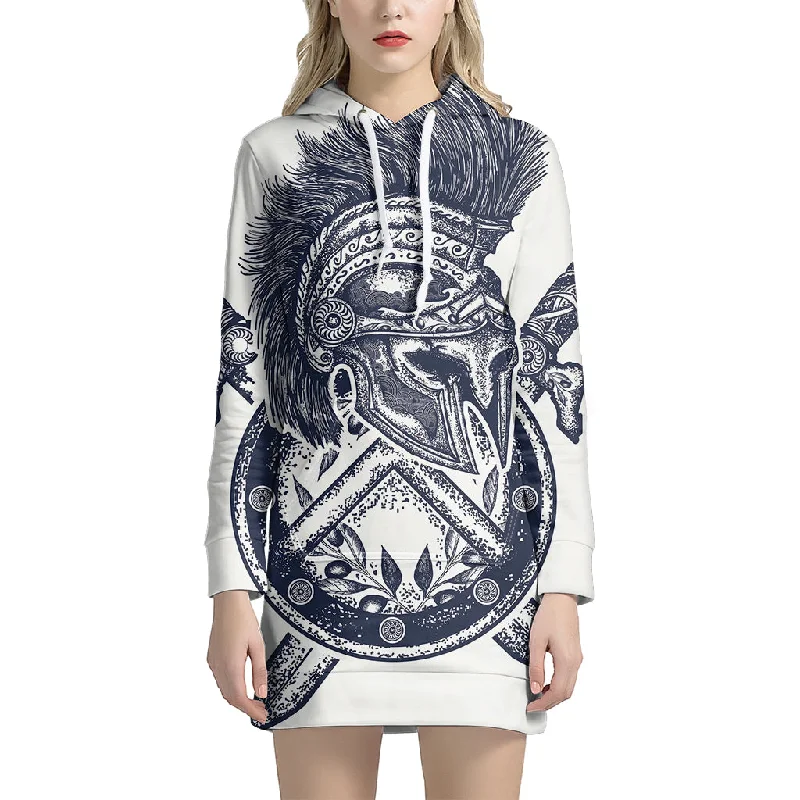 Ancient Spartan Print Pullover Hoodie Dress