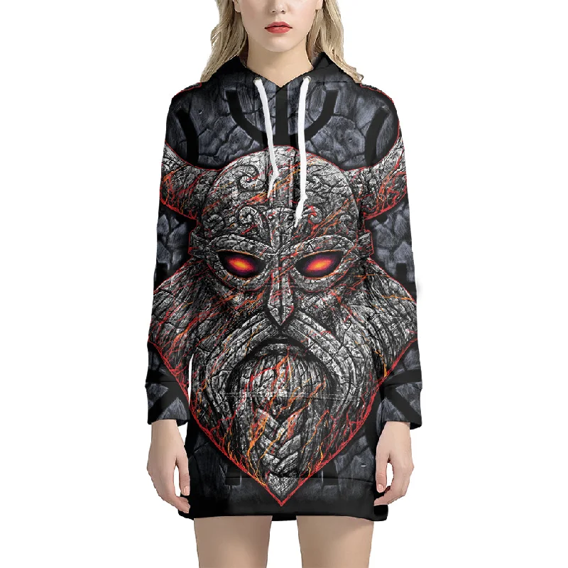 Ancient Viking Norse God Odin Print Pullover Hoodie Dress