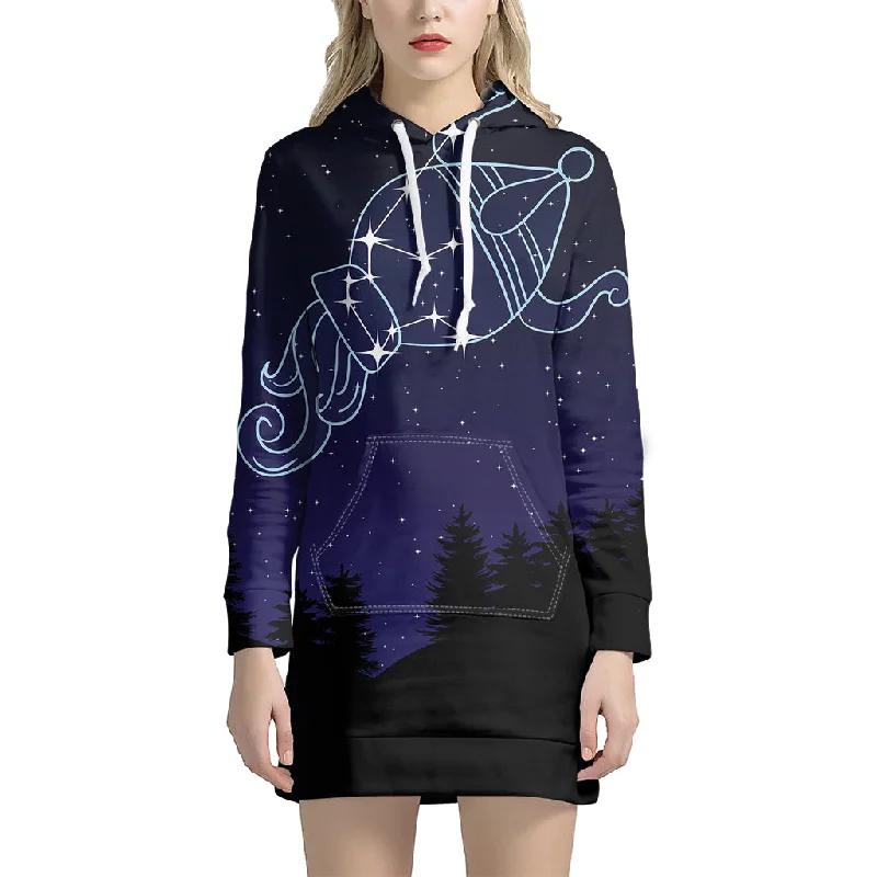 Aquarius Constellation Print Pullover Hoodie Dress