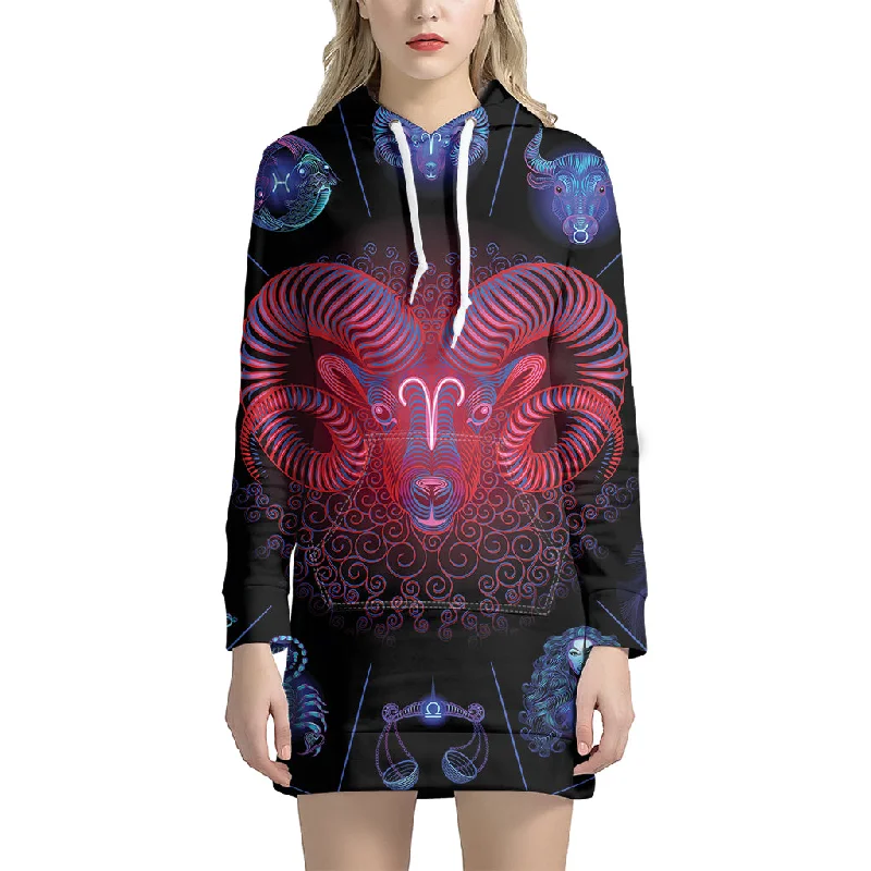 Aries And Astrological Signs Print Pullover Hoodie Dress