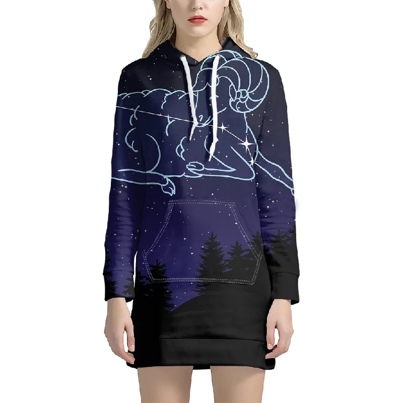 Aries Constellation Print Pullover Hoodie Dress