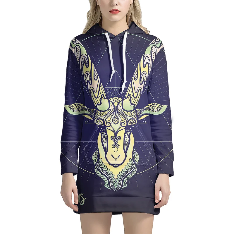 Astrological Capricorn Sign Print Pullover Hoodie Dress