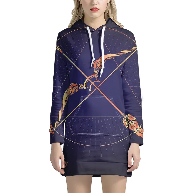 Astrological Sagittarius Sign Print Pullover Hoodie Dress