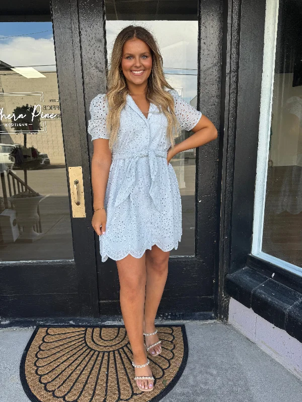 Baby blue eyelet dress w/ tie