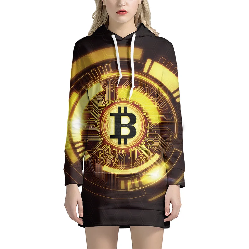 Bitcoin Crypto Symbol Print Pullover Hoodie Dress