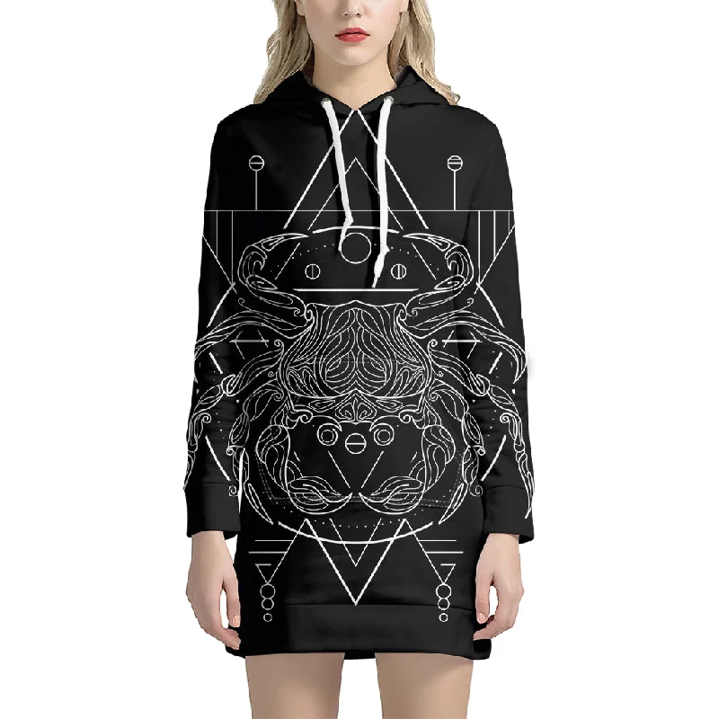 Black And White Cancer Sign Print Pullover Hoodie Dress