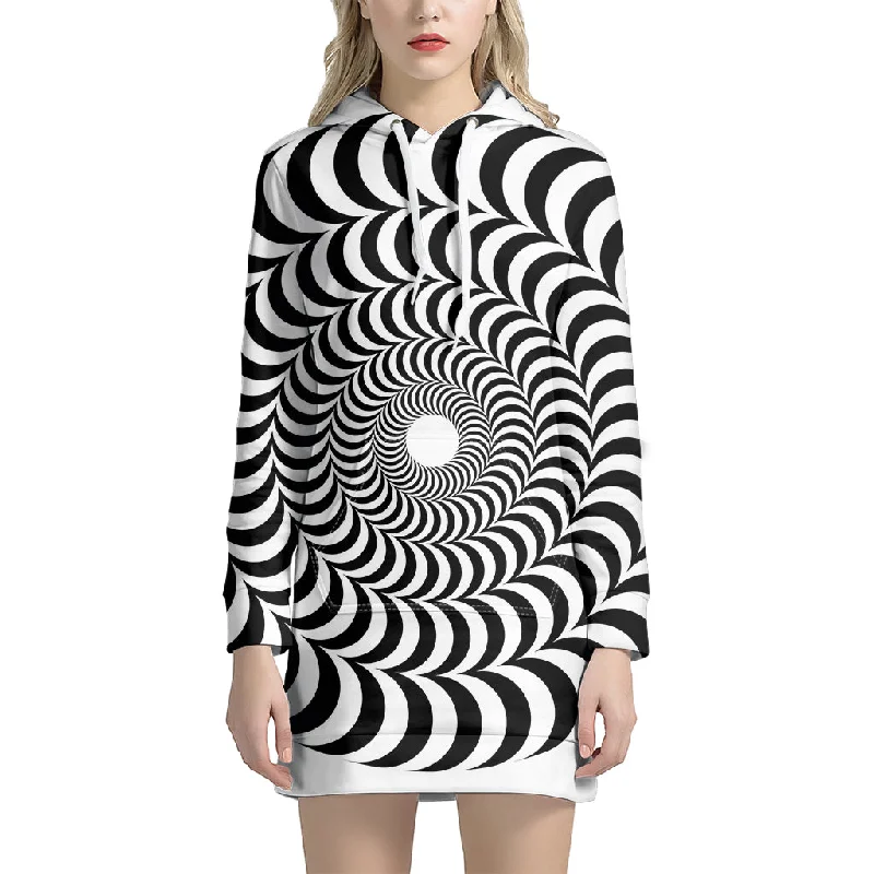 Black And White Circle Illusion Print Pullover Hoodie Dress