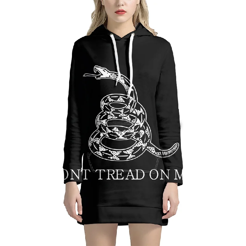 Black And White Gadsden Flag Print Pullover Hoodie Dress