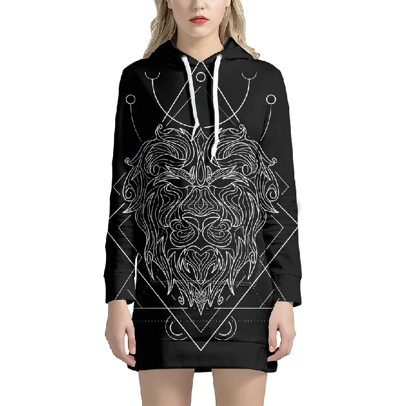 Black And White Leo Sign Print Pullover Hoodie Dress