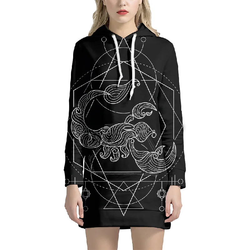 Black And White Scorpio Sign Print Pullover Hoodie Dress