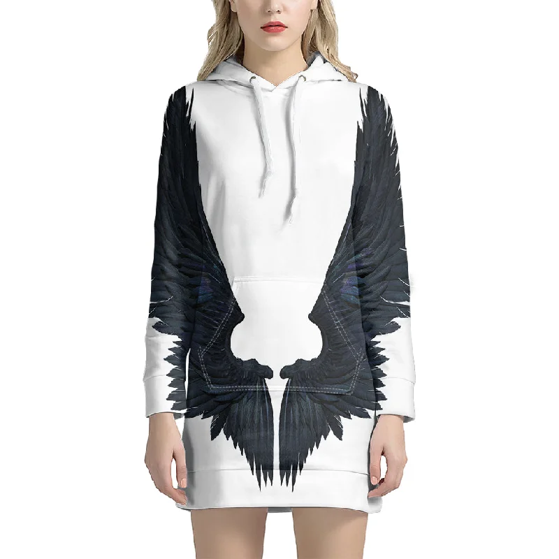 Black Demon Wings Print Pullover Hoodie Dress