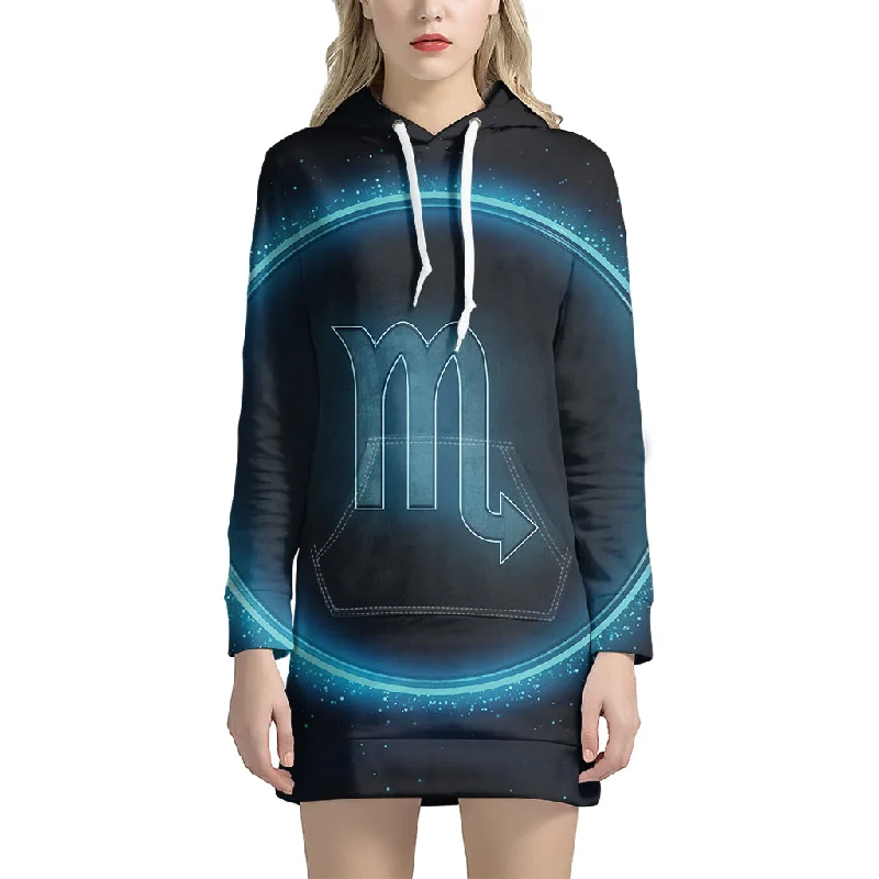 Blue Scorpio Zodiac Sign Print Pullover Hoodie Dress