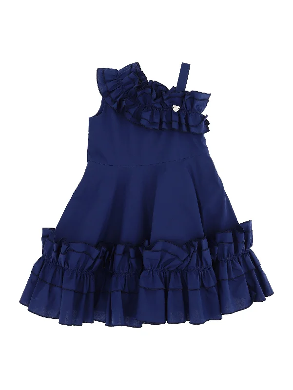 Blue Voyage Shoulder Pleat Poplin Dress