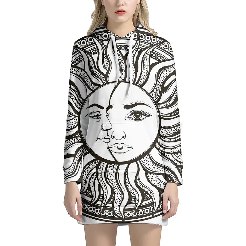 Bohemian Celestial Sun And Moon Print Pullover Hoodie Dress