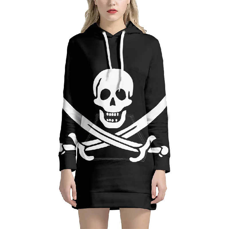 Calico Jack Pirate Flag Print Pullover Hoodie Dress