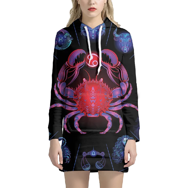 Cancer And Astrological Signs Print Pullover Hoodie Dress