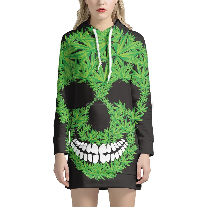 Cannabis Skull Print Pullover Hoodie Dress