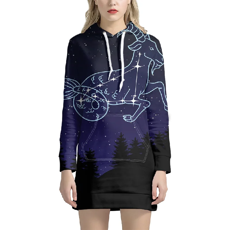 Capricorn Constellation Print Pullover Hoodie Dress