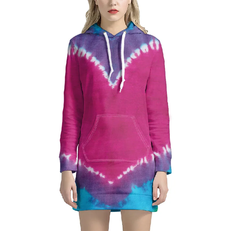 Colorful Heart Tie Dye Print Pullover Hoodie Dress