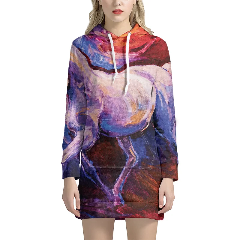 Colorful Horse Portrait Print Pullover Hoodie Dress