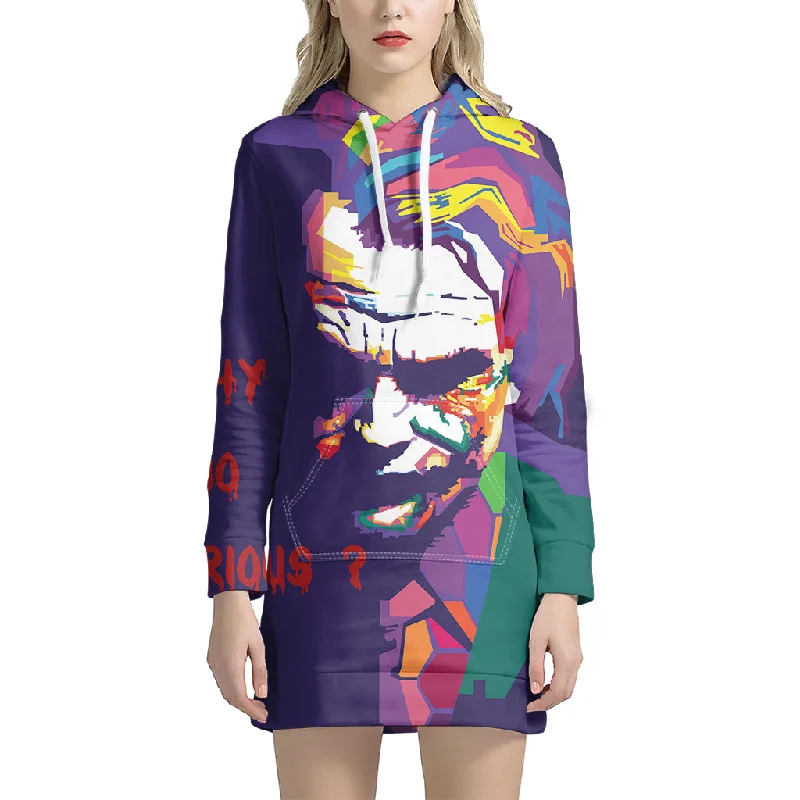 Colorful Joker Why So Serious Print Pullover Hoodie Dress