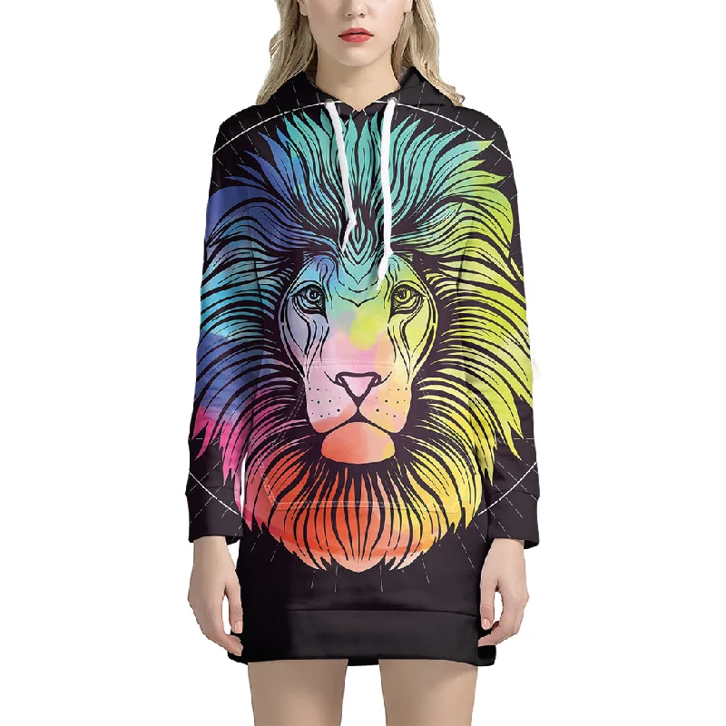 Colorful Leo Sign Print Pullover Hoodie Dress