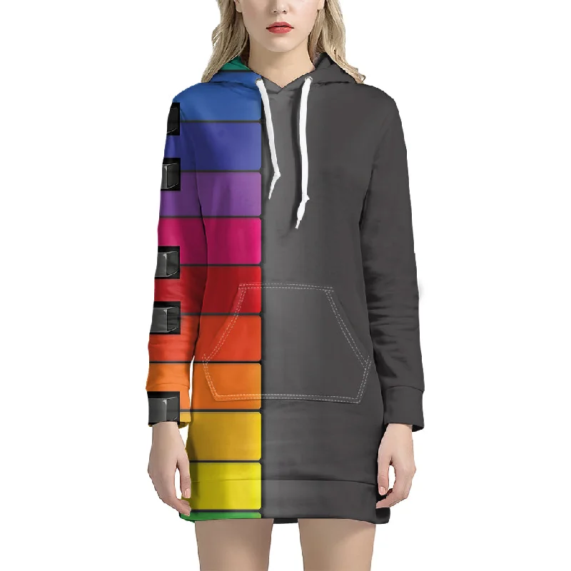 Colorful Piano Keyboard Print Pullover Hoodie Dress