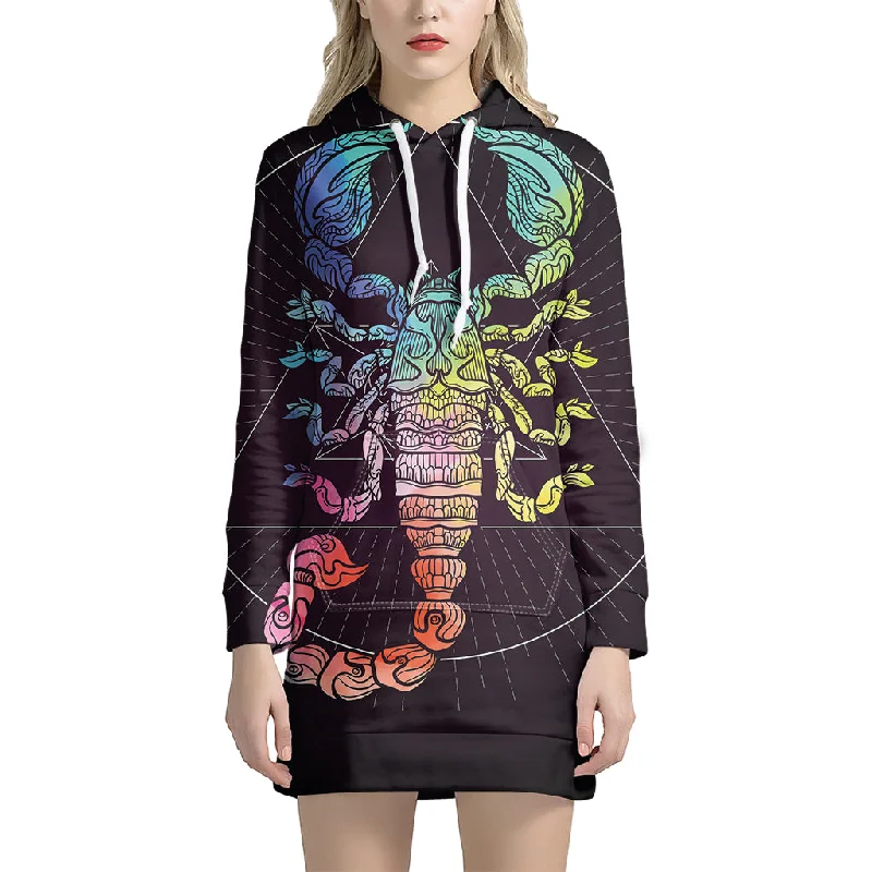 Colorful Scorpio Sign Print Pullover Hoodie Dress