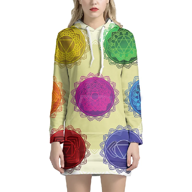 Colorful Seven Chakras Print Pullover Hoodie Dress