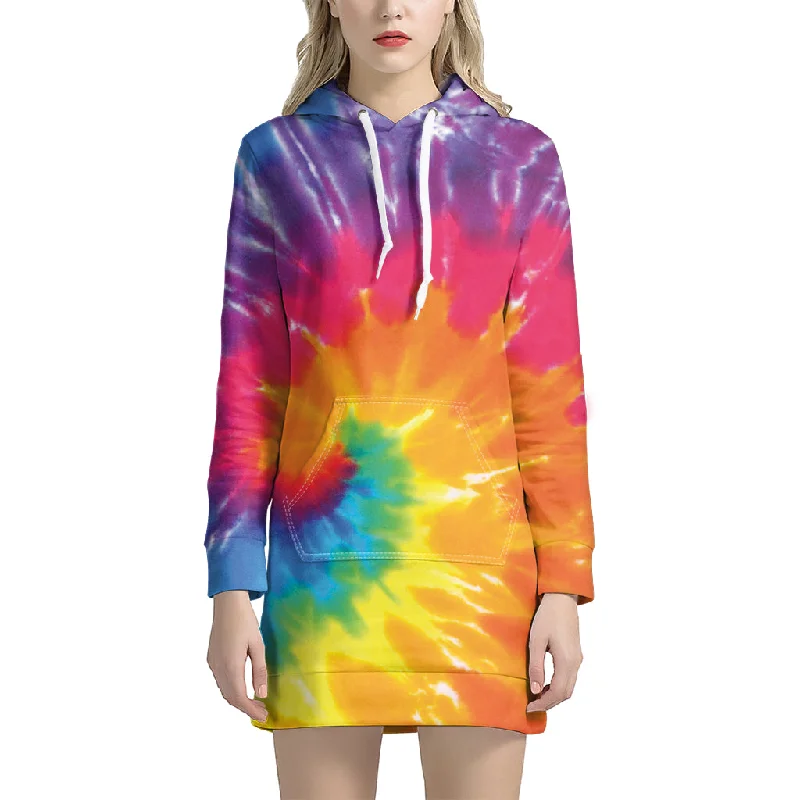 Colorful Spiral Tie Dye Print Pullover Hoodie Dress