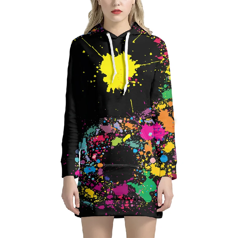 Colorful Splash Yin Yang Print Pullover Hoodie Dress